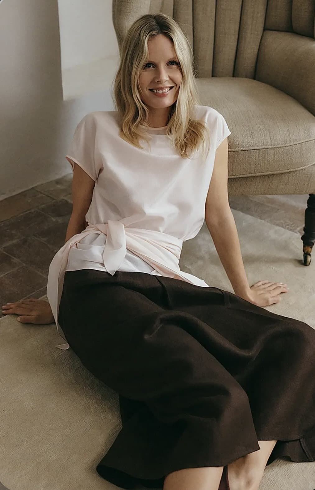 Falda ese O ese RANIA  lino marrón chocolate - Imagen 2