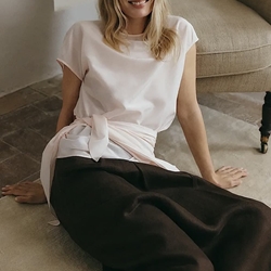 Falda ese O ese RANIA  lino marrón chocolate - Imagen 2