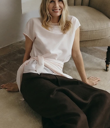 Falda ese O ese RANIA  lino marrón chocolate - Imagen 2