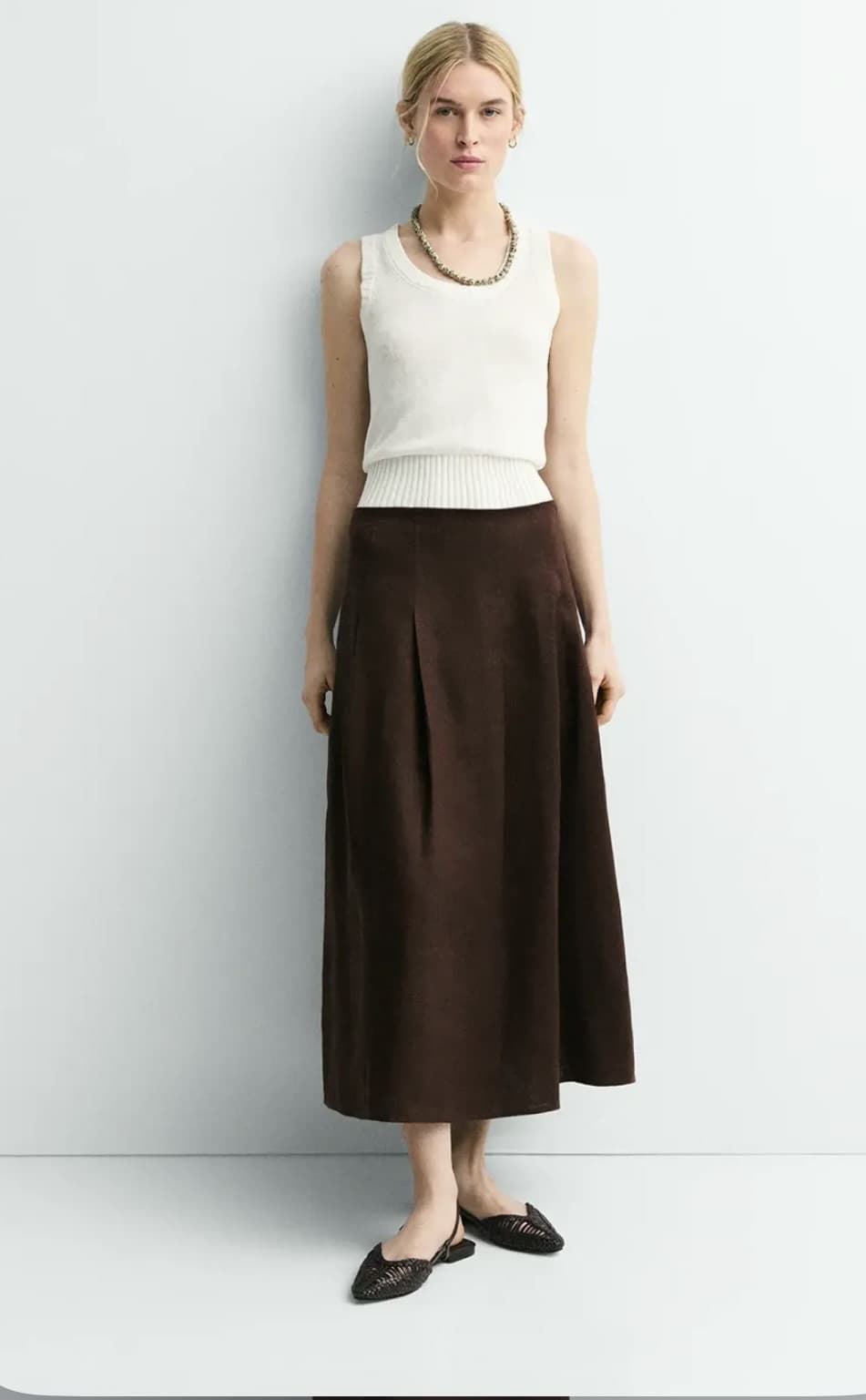 Falda ese O ese RANIA  lino marrón chocolate - Imagen 3