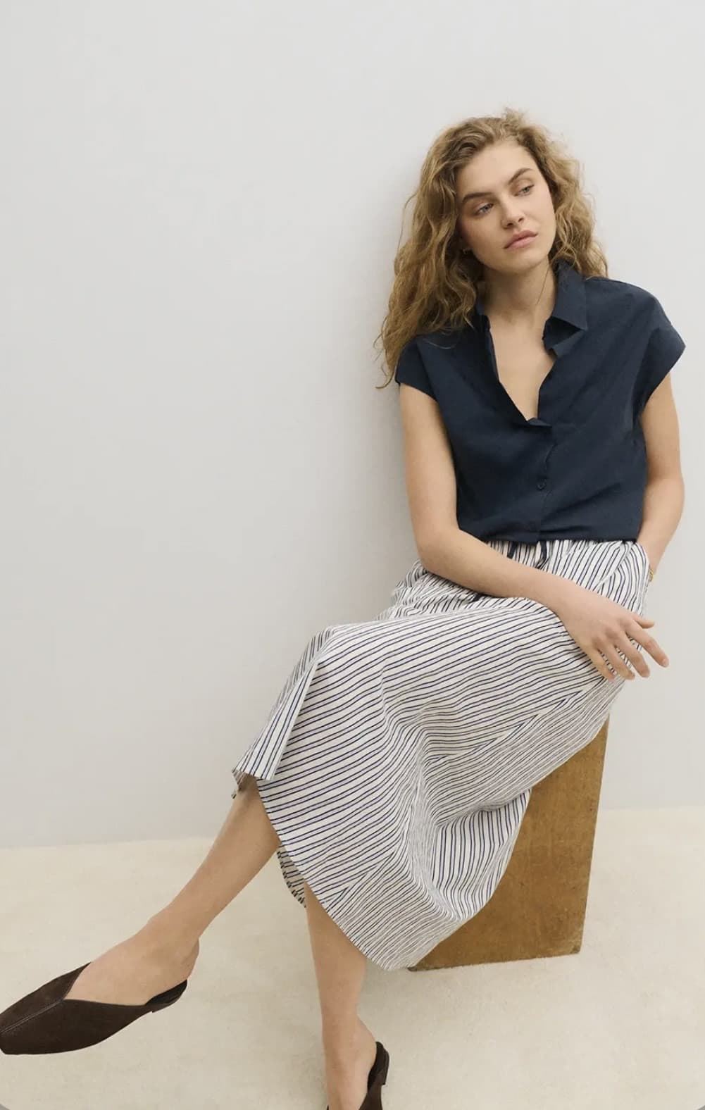 Falda ese O ese RIVIERA en blanco rayas azul marino - Imagen 1