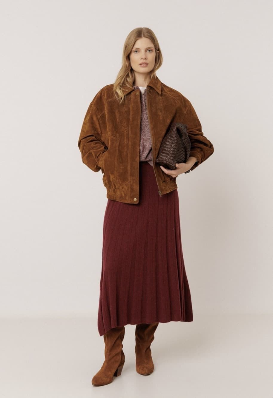 FALDA IndI & Cold MO142 midi canalé cashmere Berenjena - Imagen 1