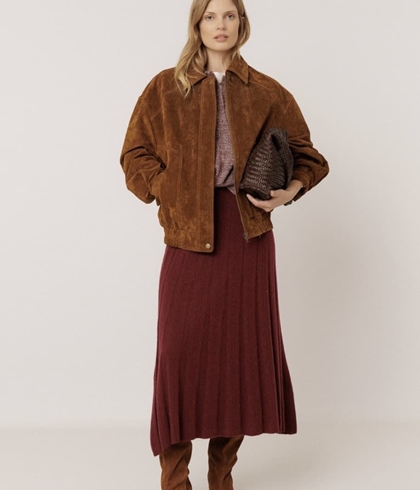 FALDA IndI & Cold MO142 midi canalé cashmere Berenjena - Imagen 1