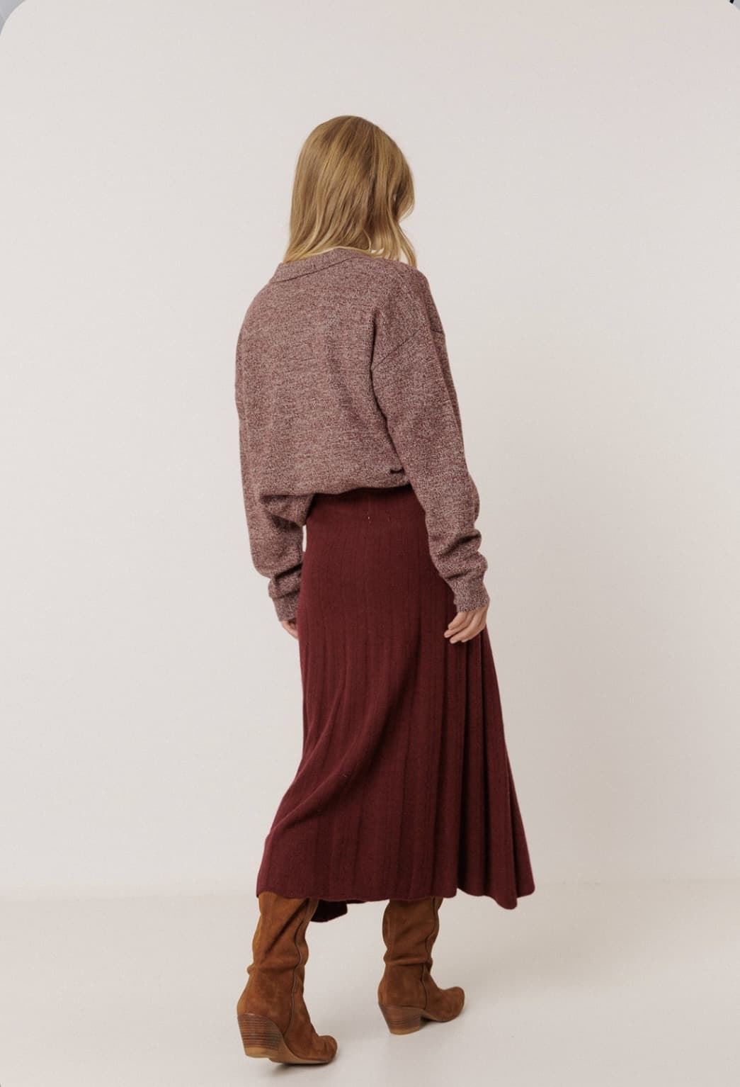 FALDA IndI & Cold MO142 midi canalé cashmere Berenjena - Imagen 2