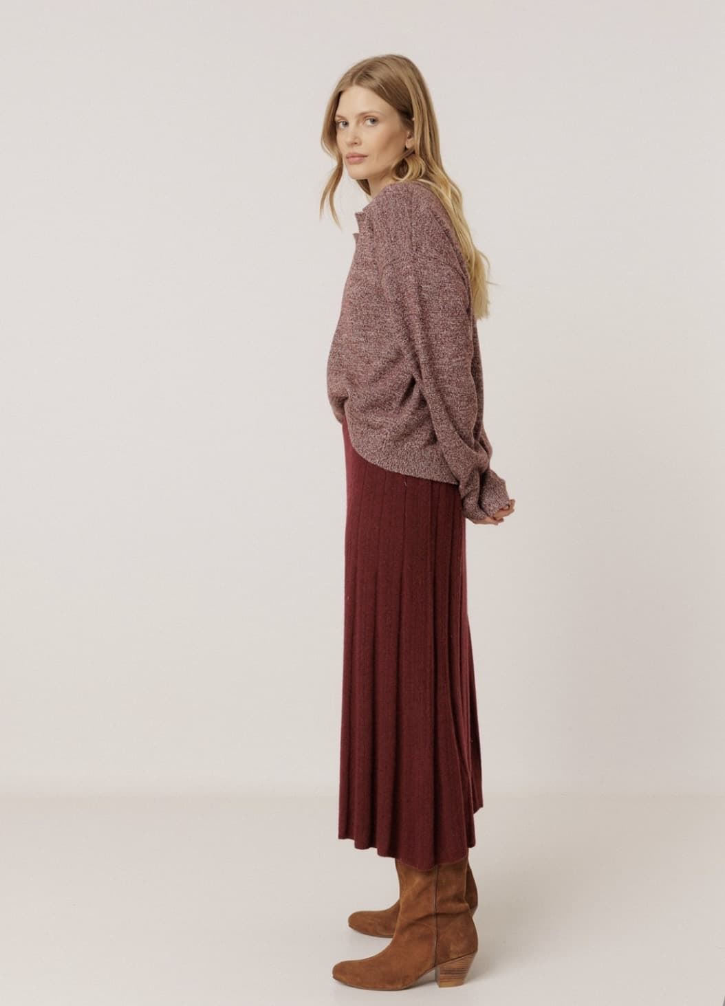 FALDA IndI & Cold MO142 midi canalé cashmere Berenjena - Imagen 5