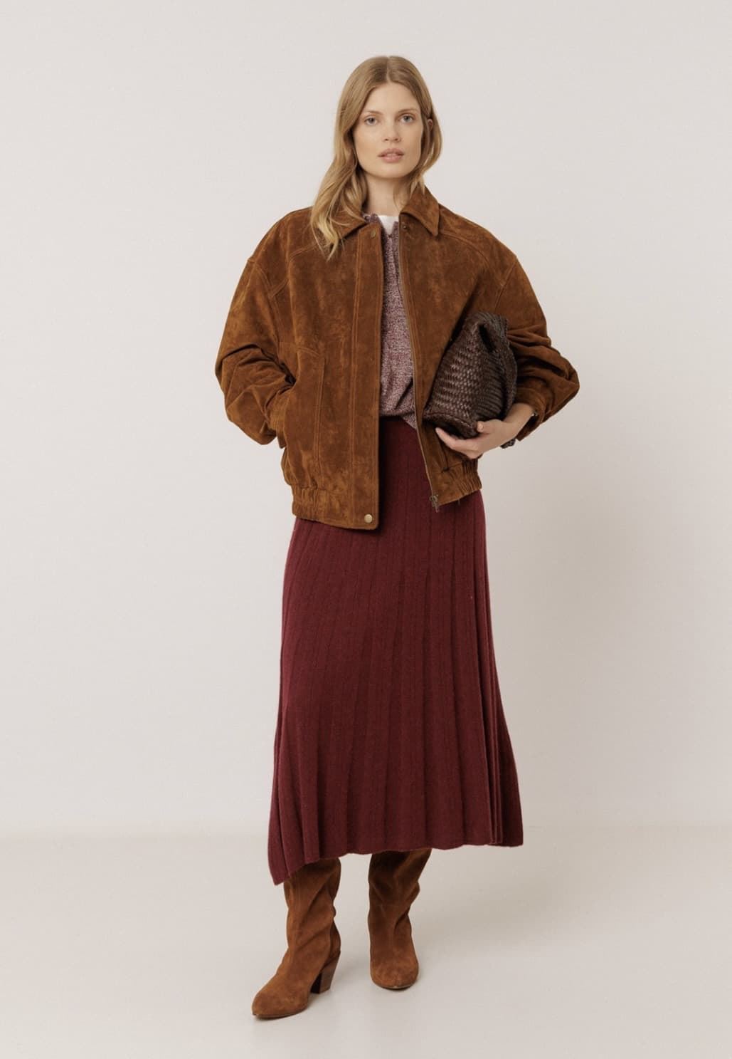 FALDA Indi & Cold REF. MO542 Midi Canalé cashmere Berenjena - Imagen 1