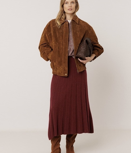 FALDA Indi & Cold REF. MO542 Midi Canalé cashmere Berenjena - Imagen 1