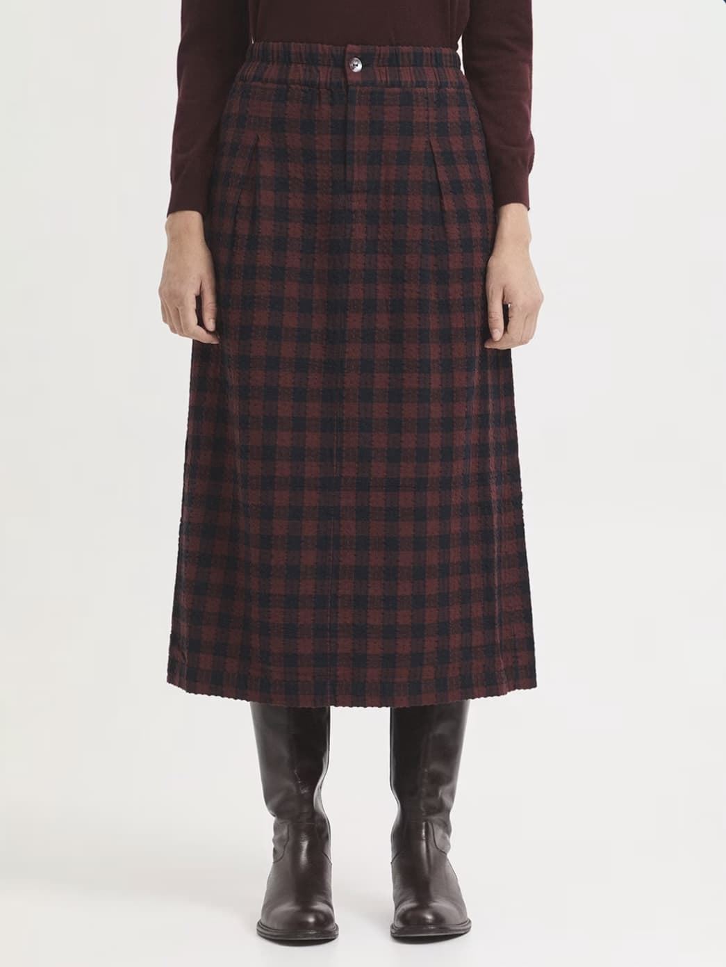 Falda nice things cuadros seersucker marrón / marino - Imagen 2