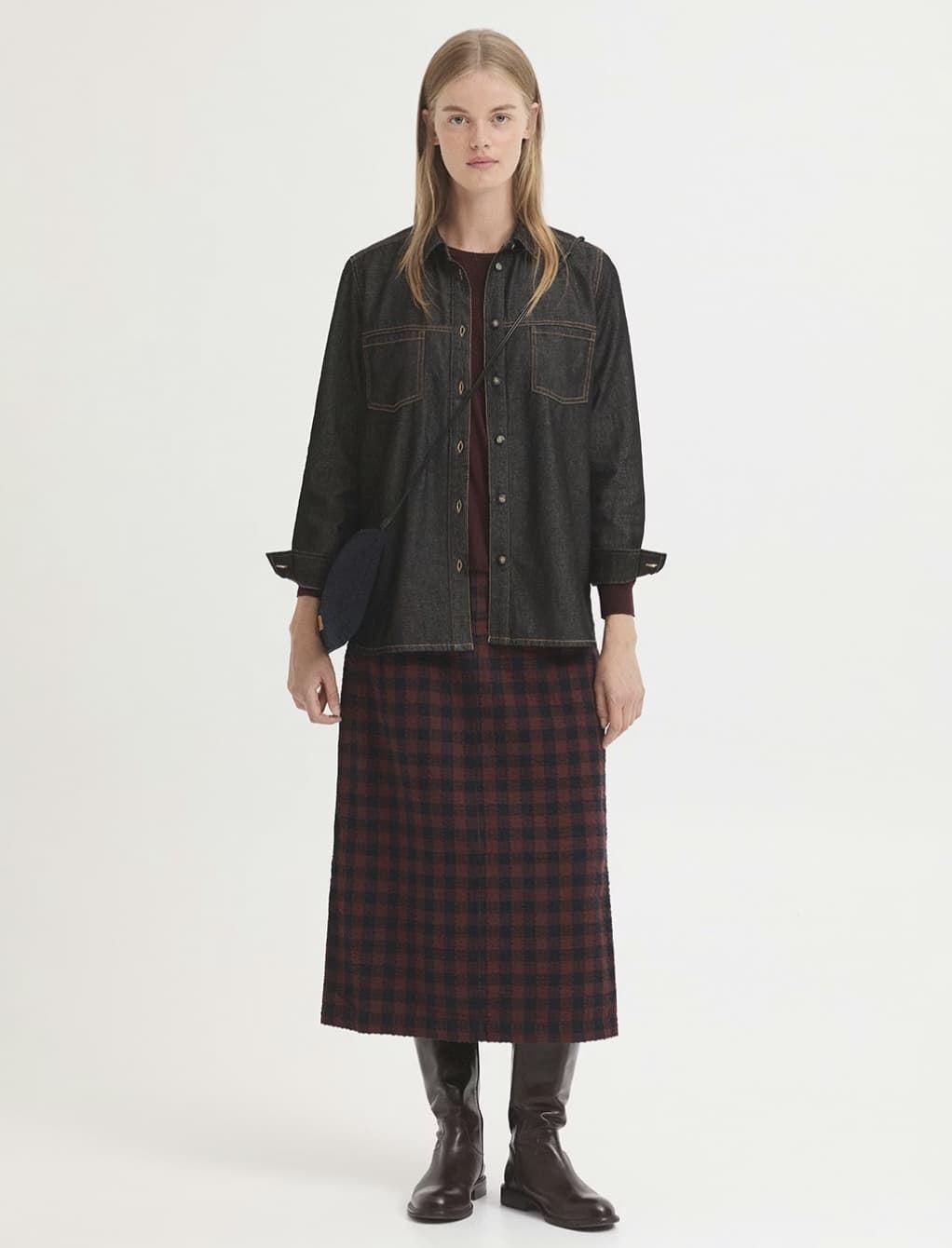 Falda nice things cuadros seersucker marrón / marino - Imagen 3