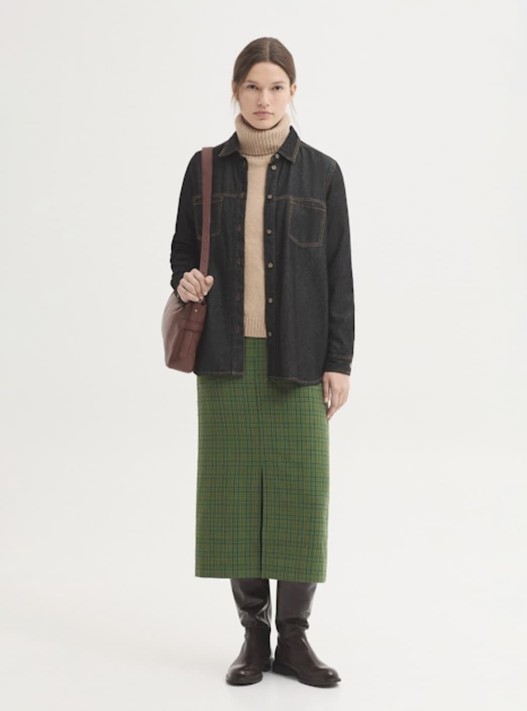 Falda nice things de cuadros efecto arrugado verde - Imagen 1