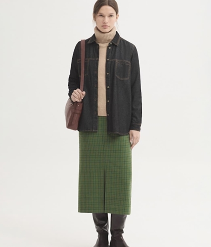 Falda nice things de cuadros efecto arrugado verde - Imagen 1