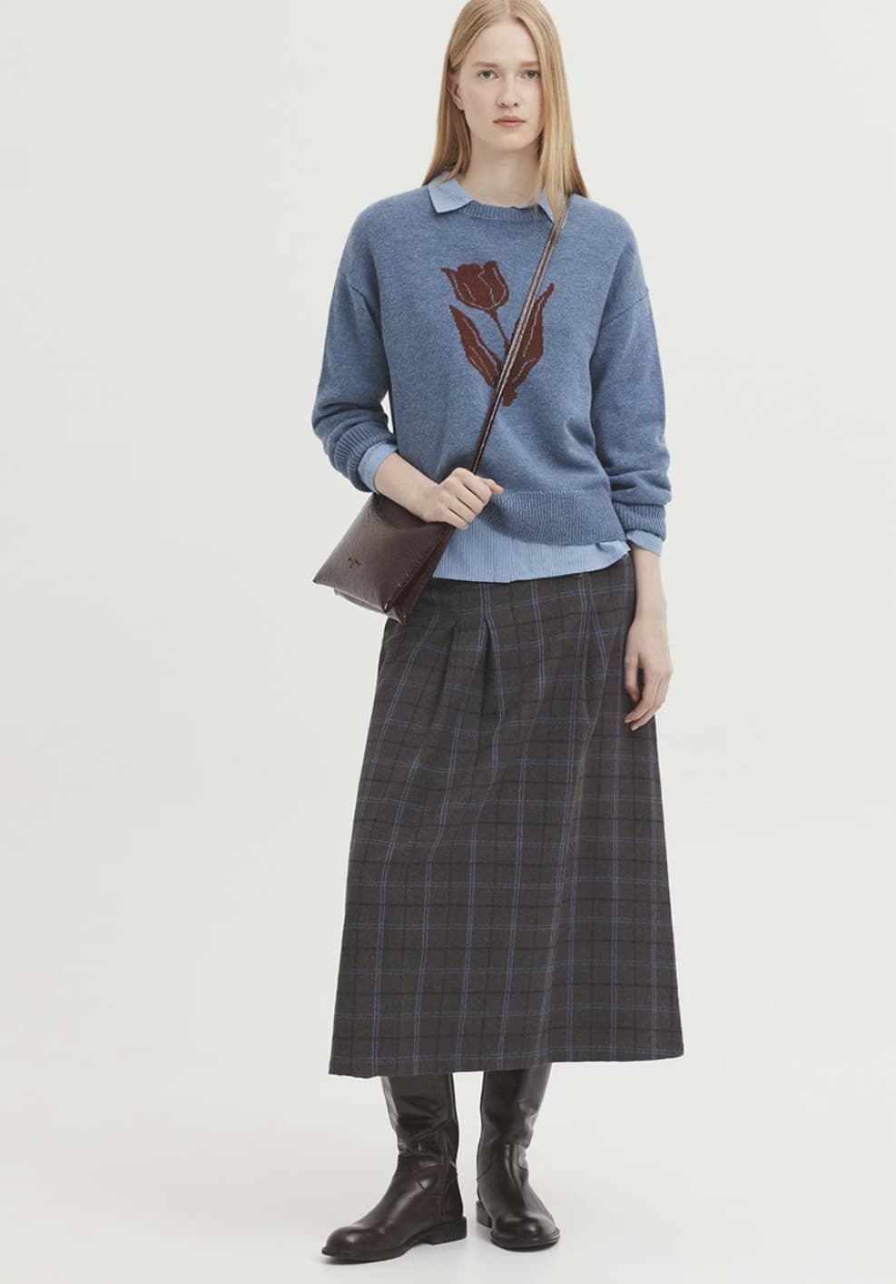 Falda Nice Things pliegues de cuadros grises azules - Imagen 2