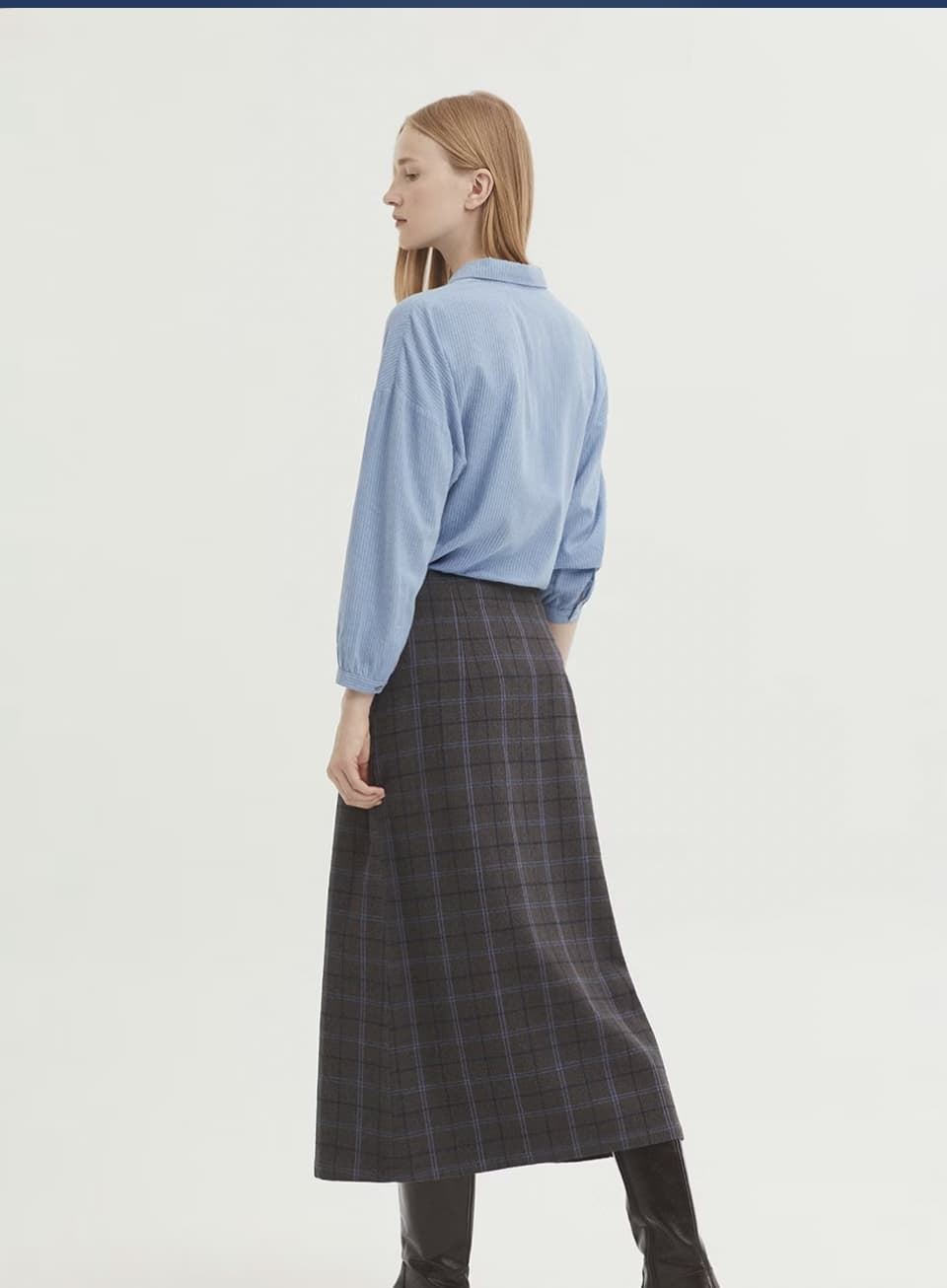 Falda Nice Things pliegues de cuadros grises azules - Imagen 3