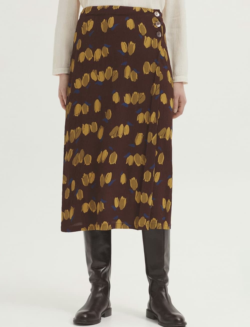 Falda nice things Tulips marrones amarillos - Imagen 1