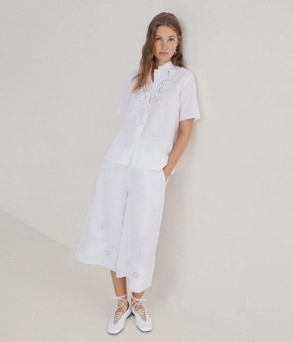 FALDA PANTALÓN YERSE 44891 ALGODÓN Y LINO BORDADO FLORES - Imagen 1