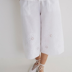 FALDA PANTALÓN YERSE 44891 ALGODÓN Y LINO BORDADO FLORES - Imagen 2