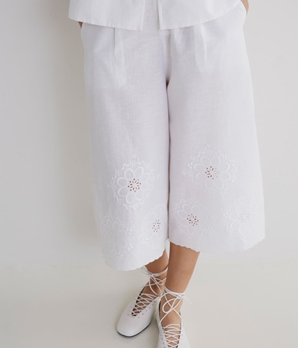 FALDA PANTALÓN YERSE 44891 ALGODÓN Y LINO BORDADO FLORES - Imagen 2