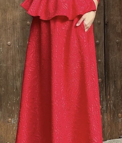 Falda vestir midi relieve vuelo rojo - Imagen 2