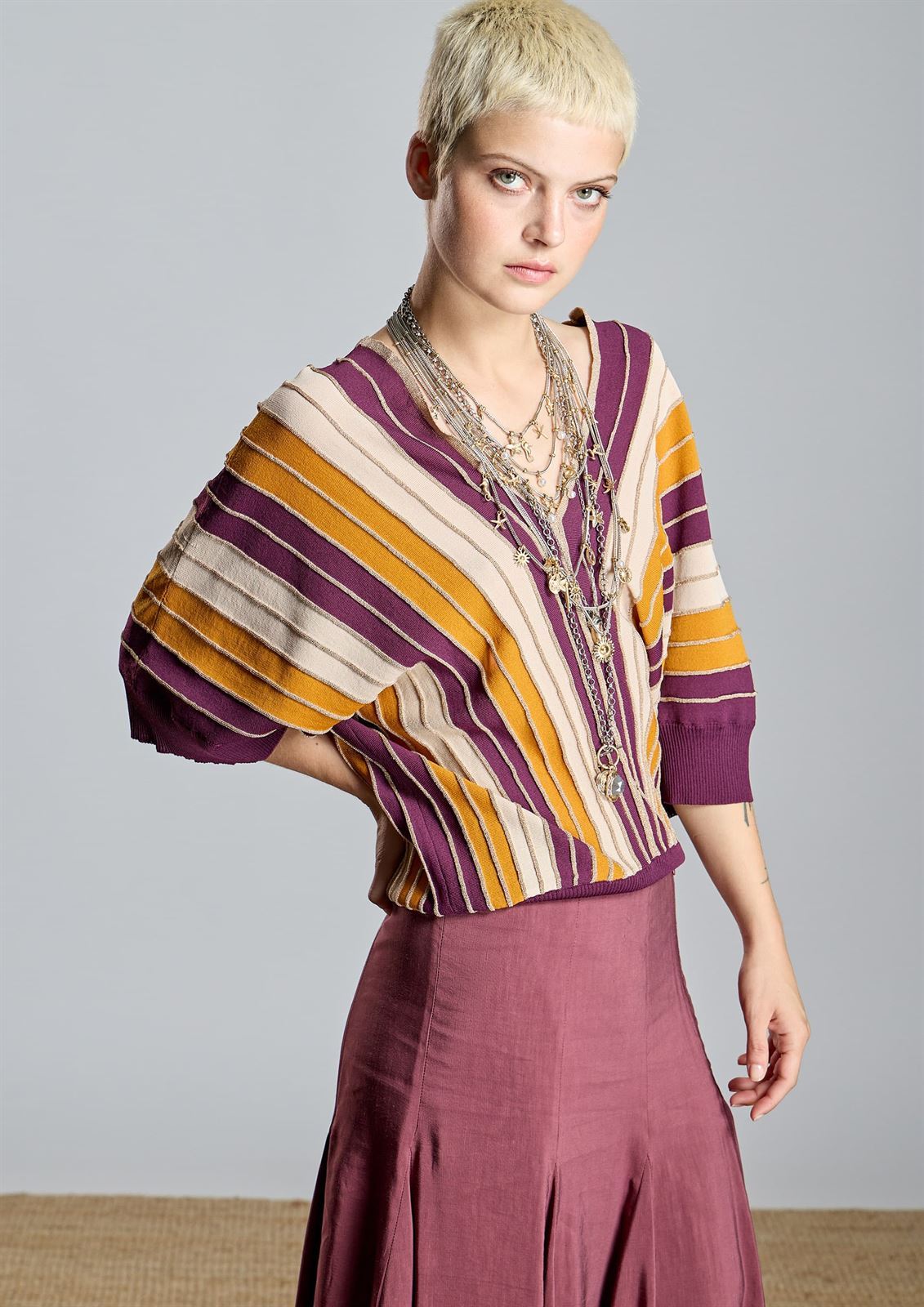 Jersei Alba Conde 2838-583-82 rayas multicolor ocres burdeos - Imagen 1