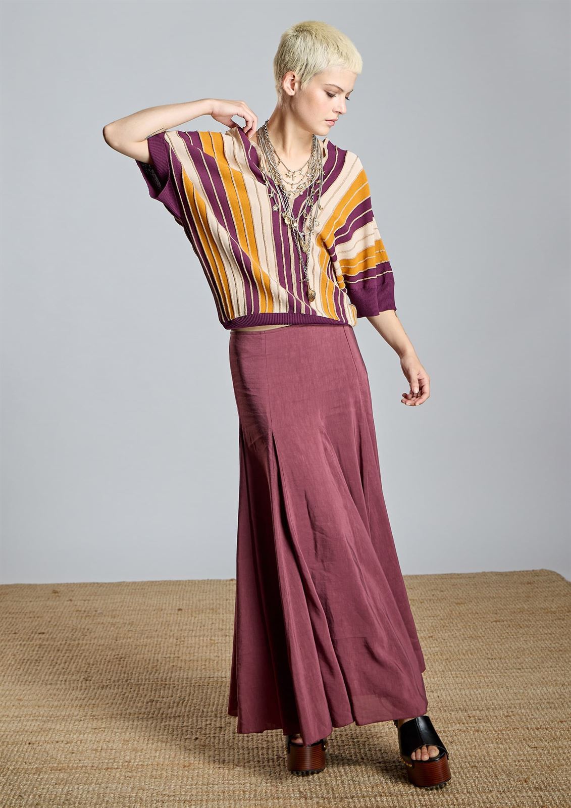 Jersei Alba Conde 2838-583-82 rayas multicolor ocres burdeos - Imagen 3