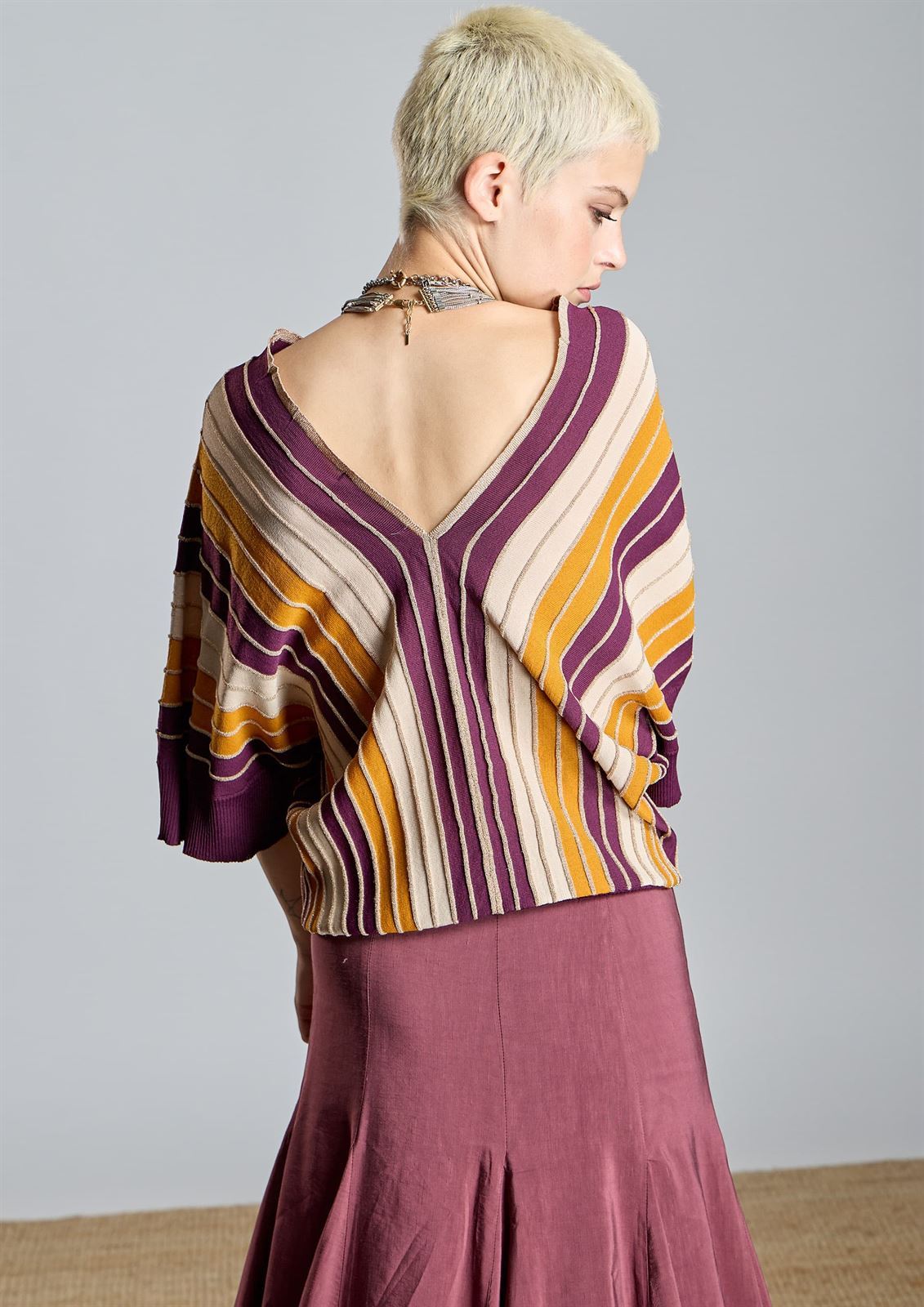 Jersei Alba Conde 2838-583-82 rayas multicolor ocres burdeos - Imagen 4