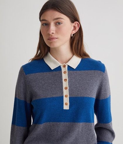 Jersey 43512  MEZCLA LANA CUELLO POLO RAYAS AZULES - Imagen 1