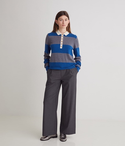 Jersey 43512 MEZCLA LANA CUELLO POLO RAYAS AZULES - Imagen 2