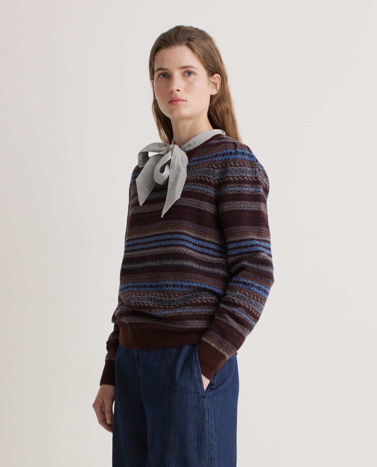 Jersey  43517  Jersey Jacquard con lana marrón. - Imagen 1