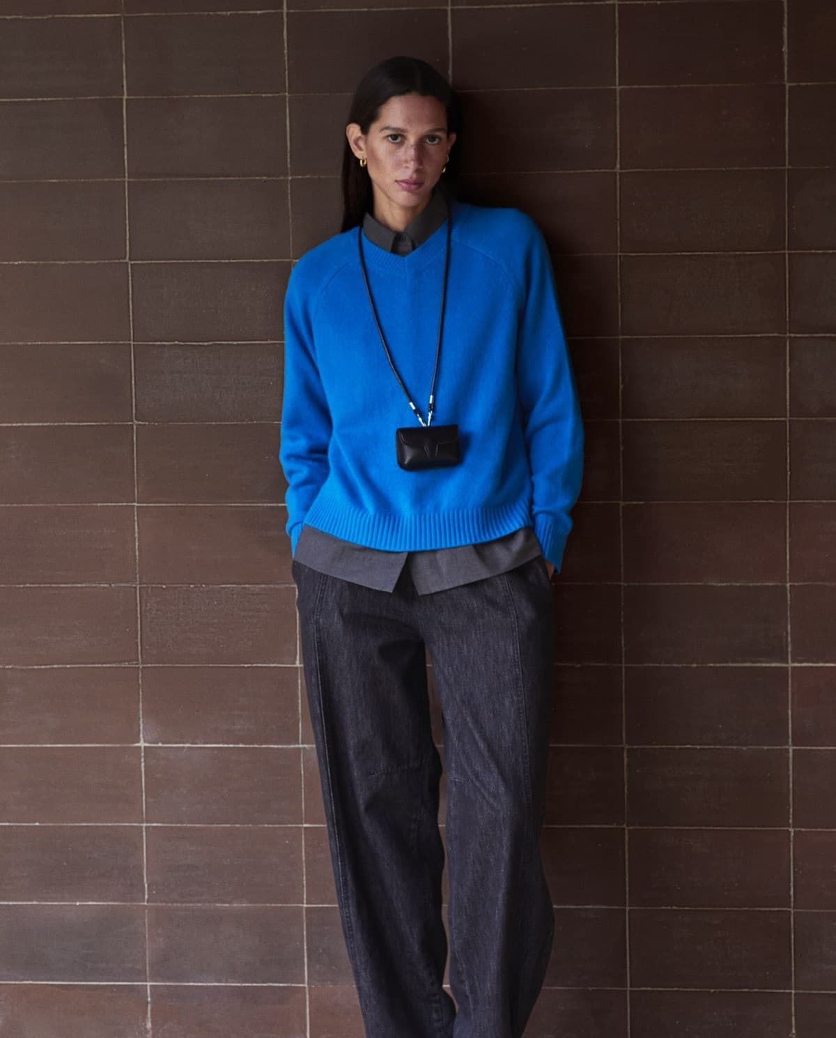 Jersey 43537 MEZCLA LANA CUELLO PICO AZUL - Imagen 2