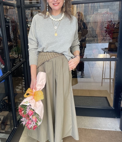 Jersey  43537 MEZCLA LANA CUELLO PICO verde grisáceo - Imagen 1