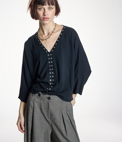 JERSEY Alba Conde 6830 OJALES METÁLICOS NEGRO - Imagen 1