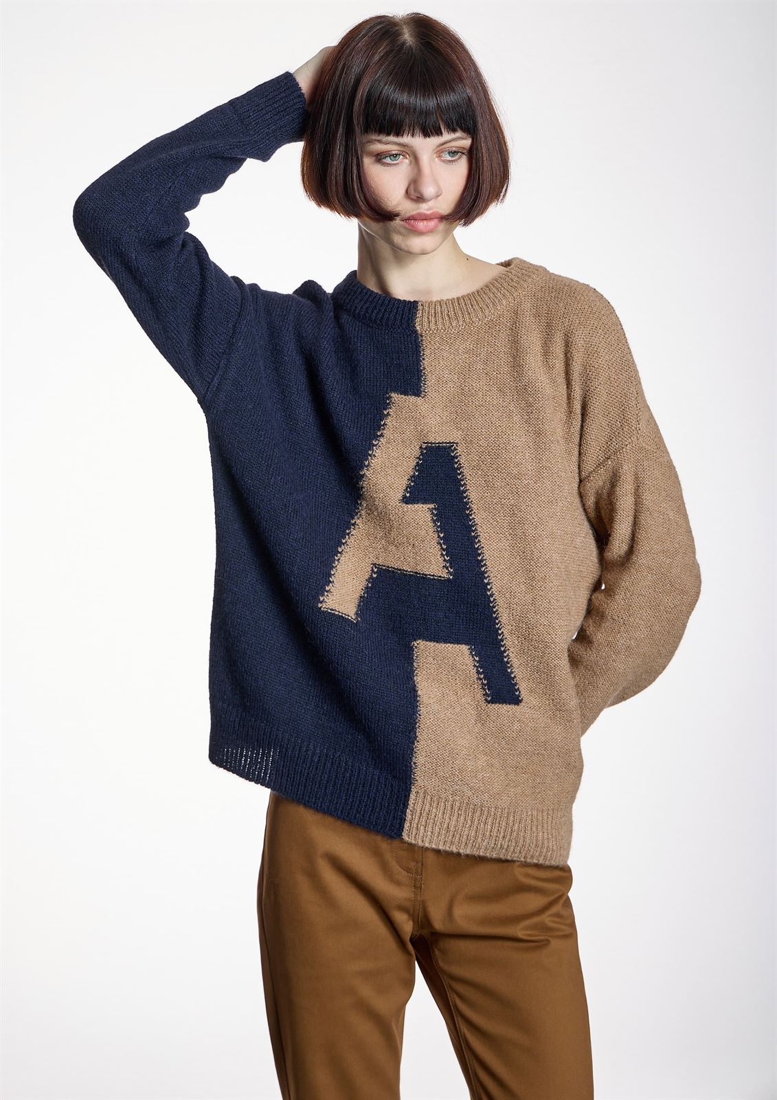 JERSEY Alba Conde 6854 BICOLOR CAMEL Y AZUL MARINO - Imagen 1