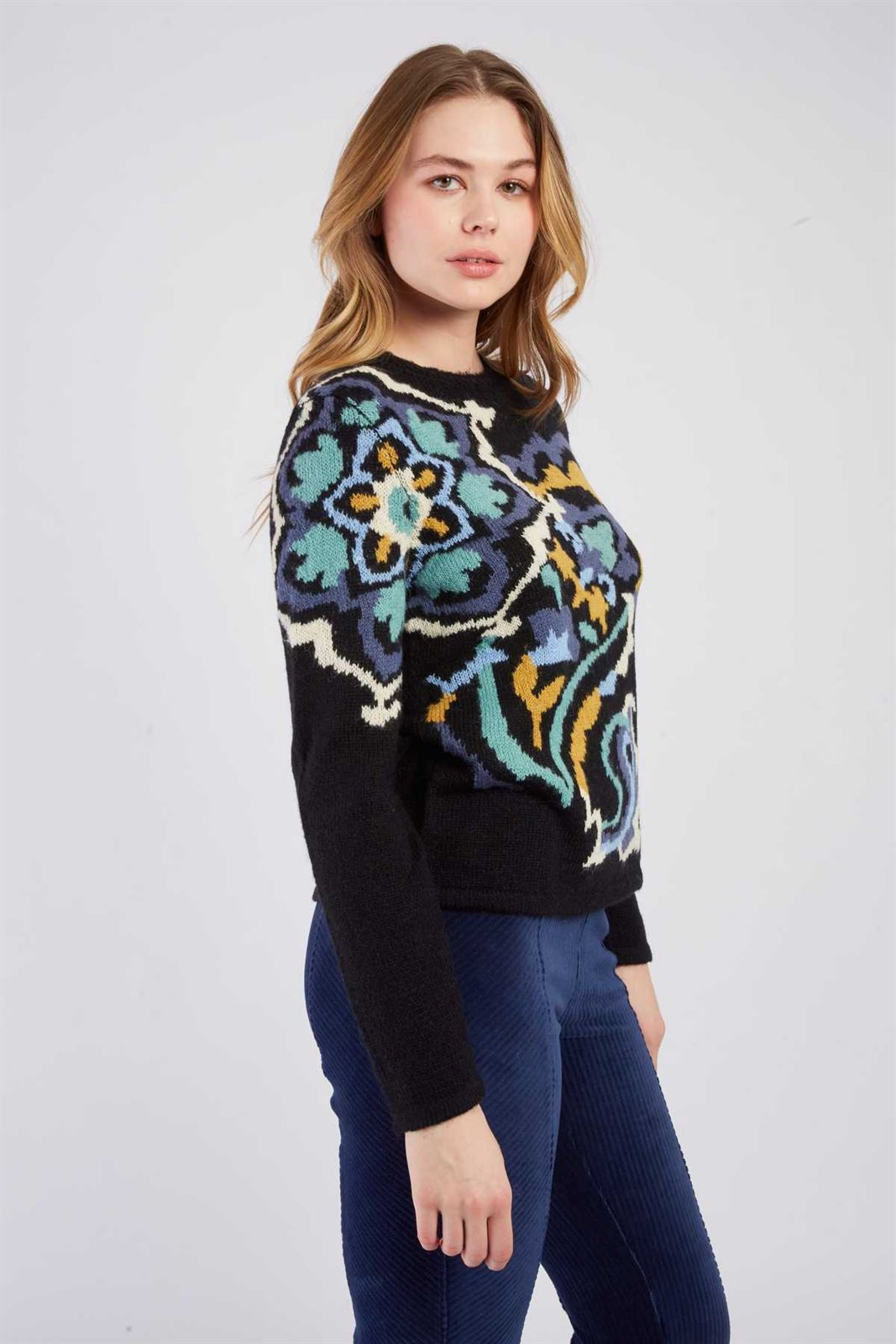 Jersey Derhy ADRIANA punto azul marino con dibujo - Imagen 3