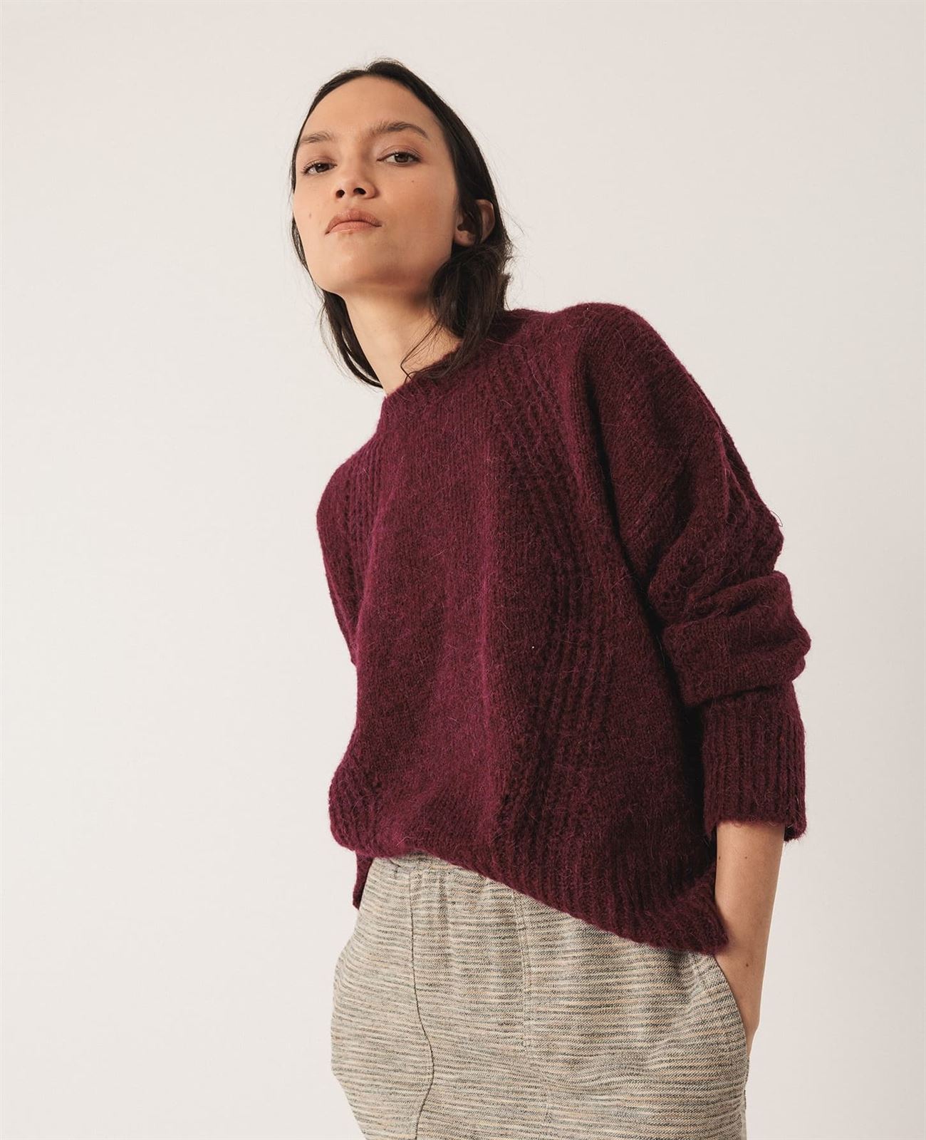 Jersey Indi & Cold ea500 JERSEY LANA DESAGUJADOS granate - Imagen 5