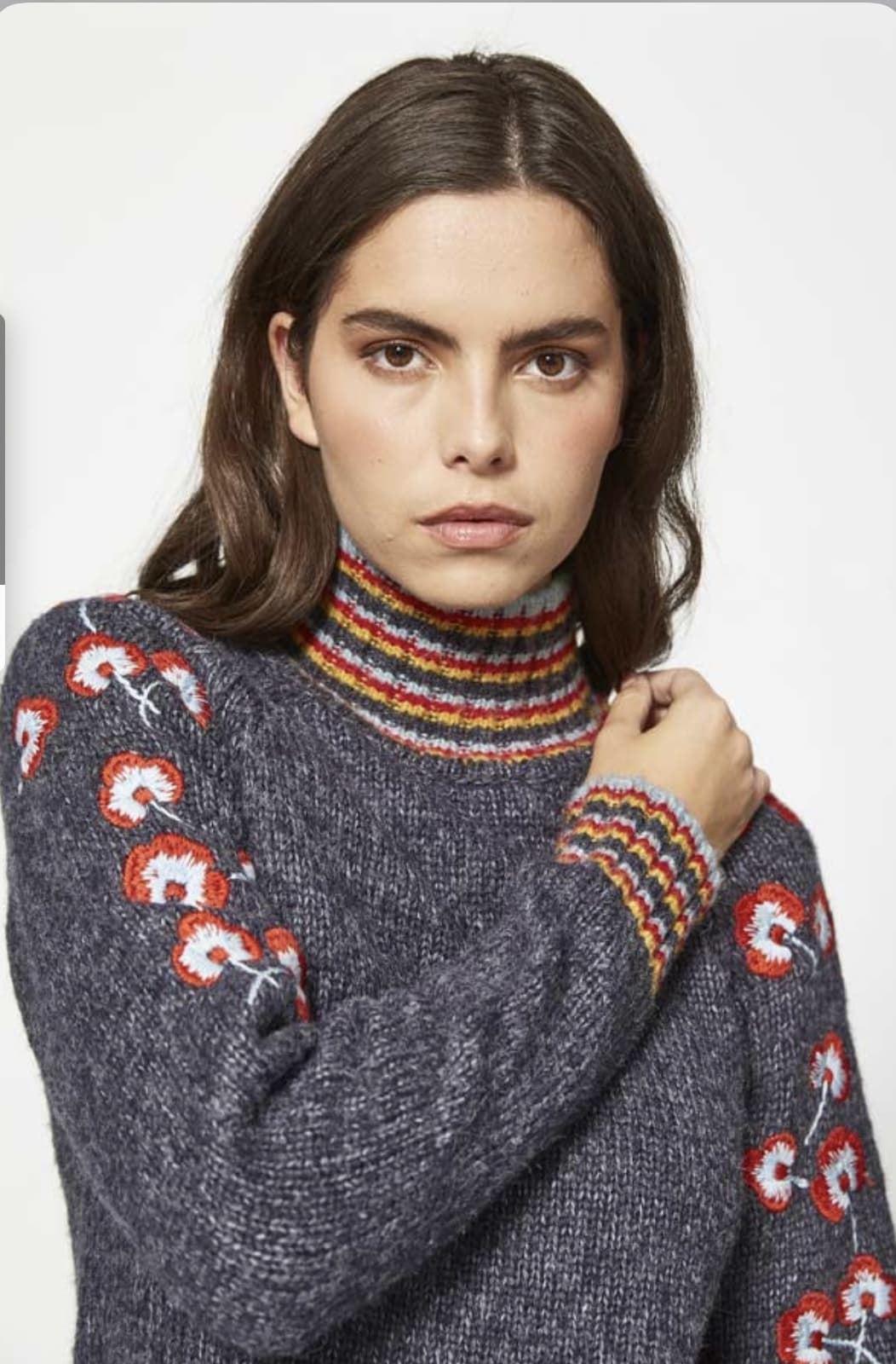 Jersey Mdm gris cuello alto estampado floral - Imagen 1