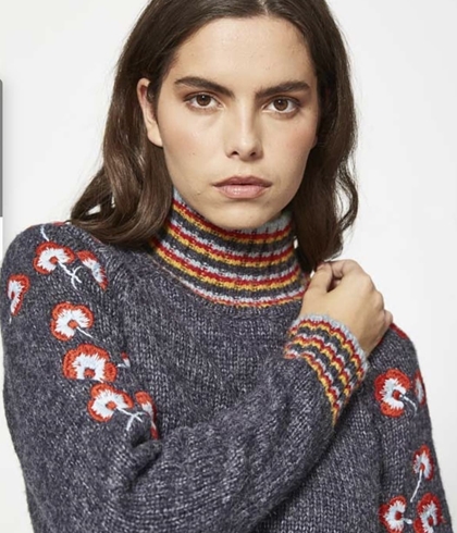 Jersey Mdm gris cuello alto estampado floral - Imagen 1