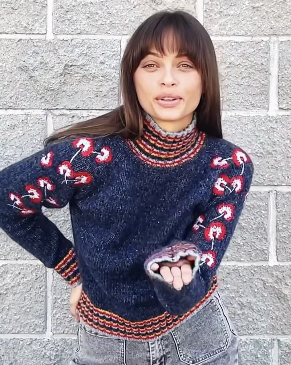 Jersey Mdm gris cuello alto estampado floral - Imagen 3