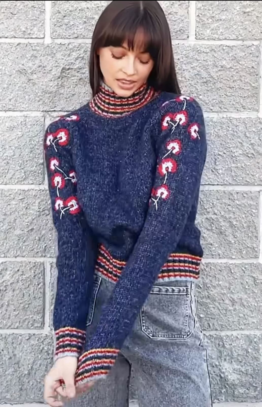 Jersey Mdm gris cuello alto estampado floral - Imagen 5