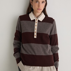 Jersey Volvoreta Tui 43512  MEZCLA LANA CUELLO POLO RAYAS MARRÓN - Imagen 1