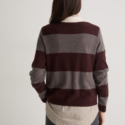 Jersey Volvoreta Tui 43512  MEZCLA LANA CUELLO POLO RAYAS MARRÓN - Imagen 2