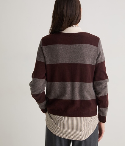 Jersey Volvoreta Tui 43512  MEZCLA LANA CUELLO POLO RAYAS MARRÓN - Imagen 2