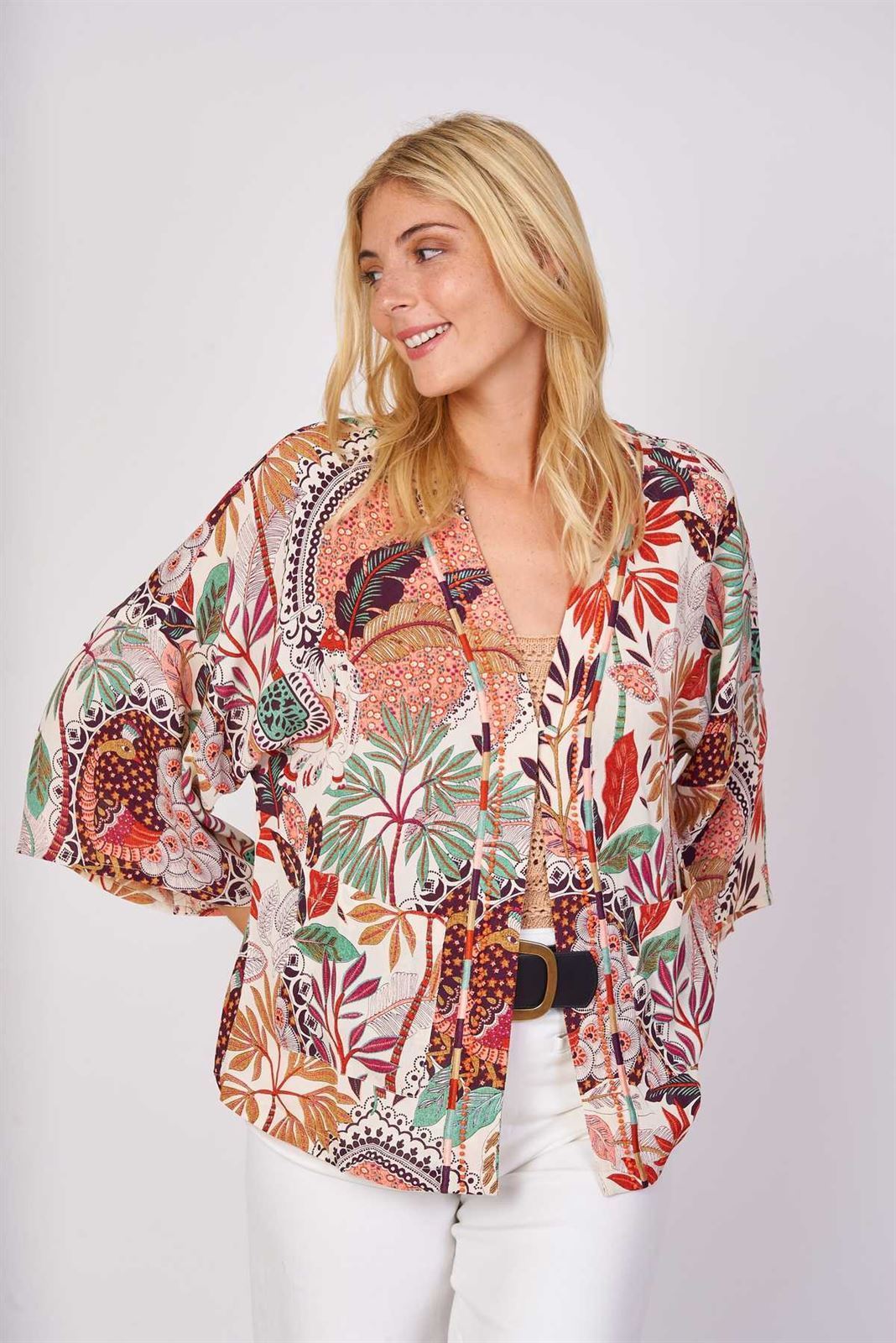 Kimono Derhy estampado beige - Imagen 1
