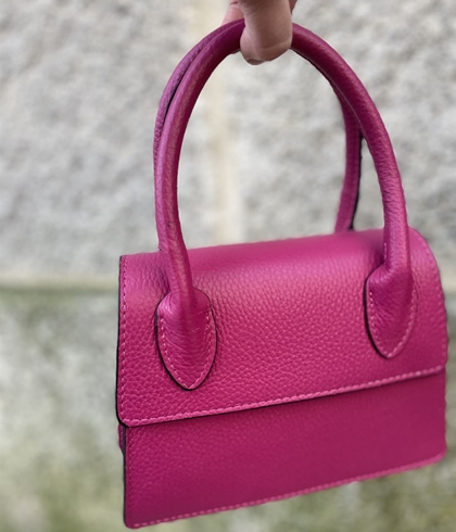 Mini Bolso 2 asas piel fucsia - Imagen 1