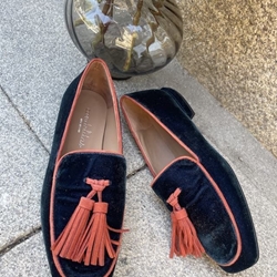 Mocasín Candelitas terciopelo azul vivo teja - Imagen 1