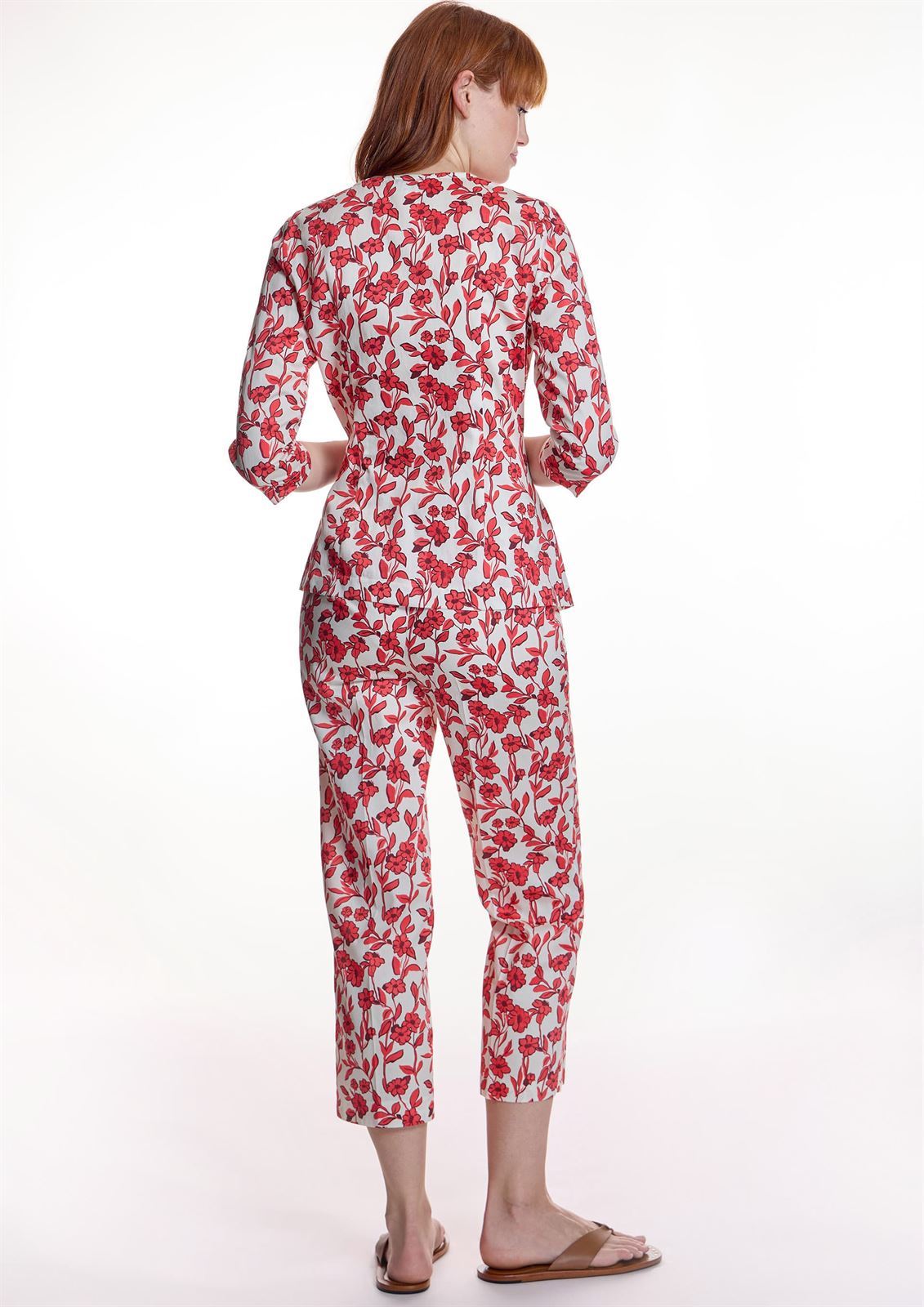 Pantalón Alba conde 1503 blanco estampado rojos - Imagen 2