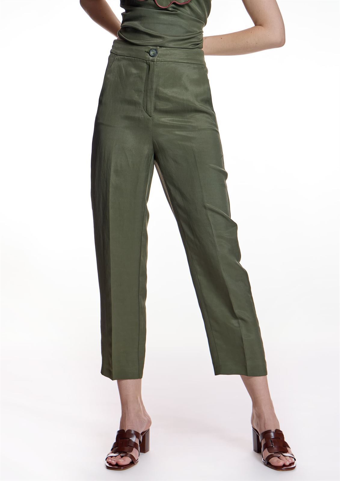 Pantalón Alba conde 1503 verde kaki satinado - Imagen 4