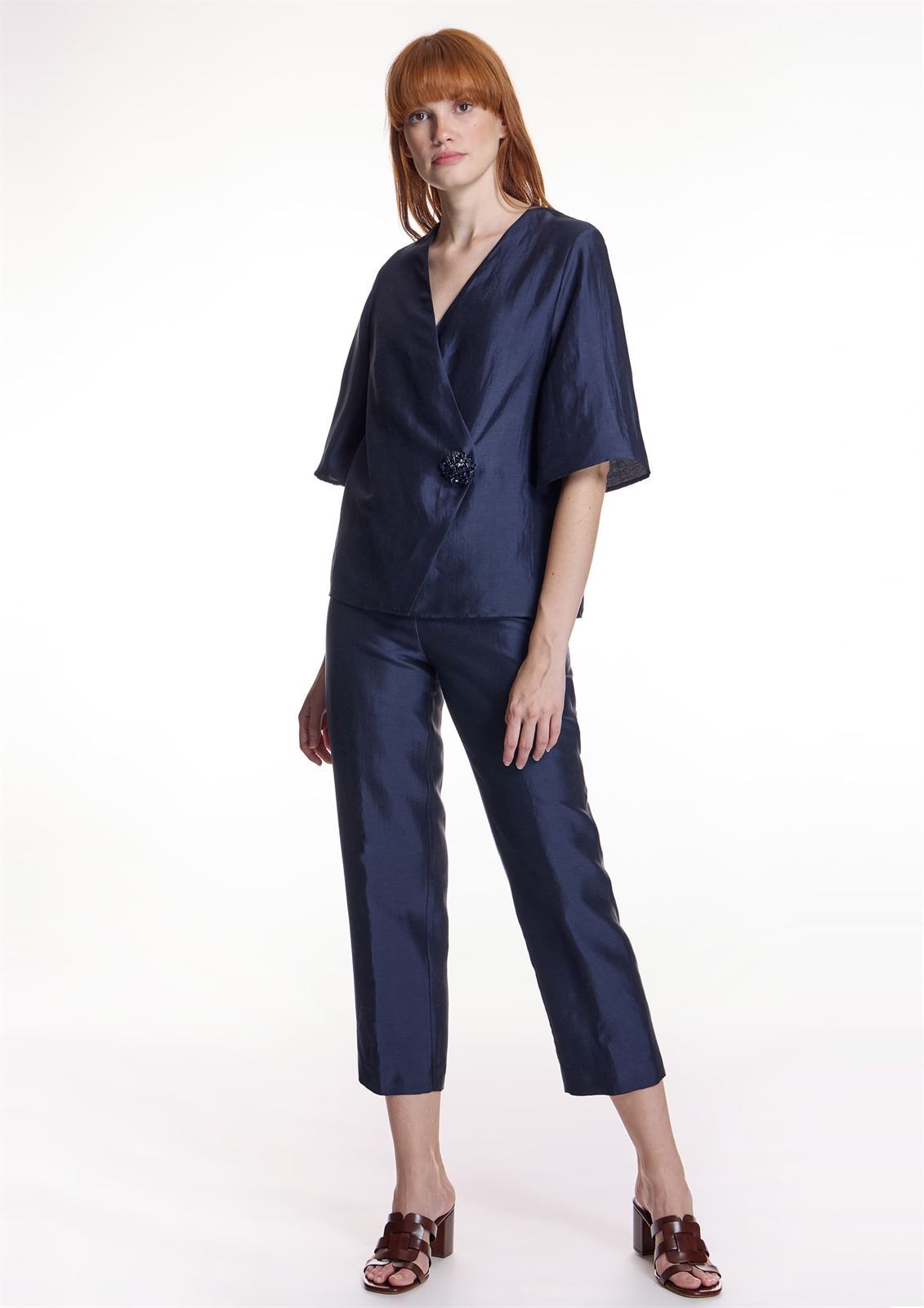 Pantalón Alba conde 1516 azul marino satinado - Imagen 1