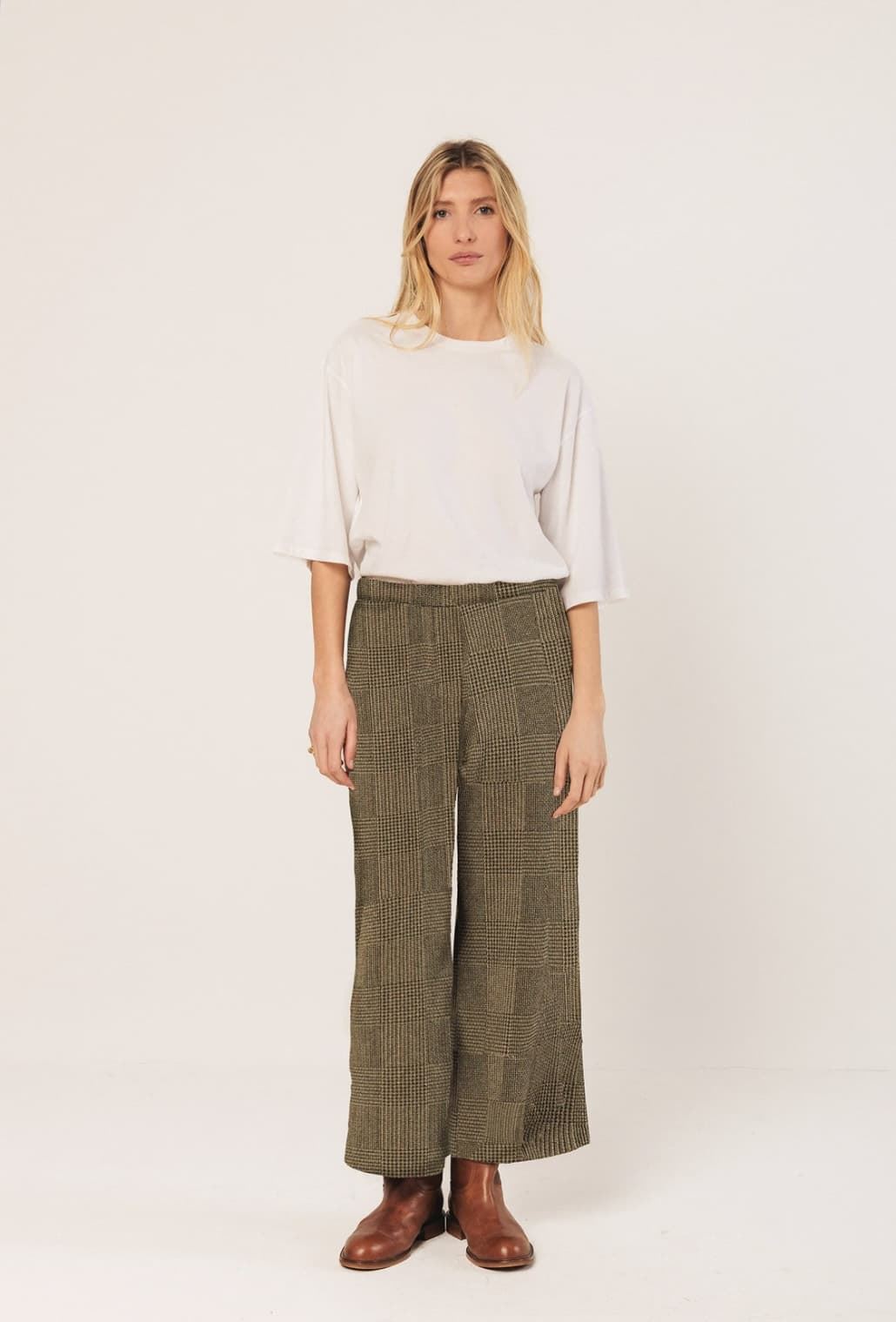 Pantalón culotte Indi & Cold ES397 JAMES cuadros verde khaki - Imagen 1