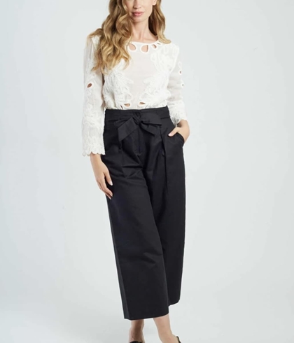 Pantalón Derhy BELEM culotte lino negro - Imagen 1