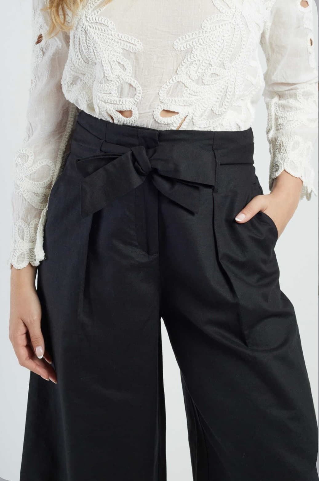 Pantalón Derhy BELEM culotte lino negro - Imagen 2